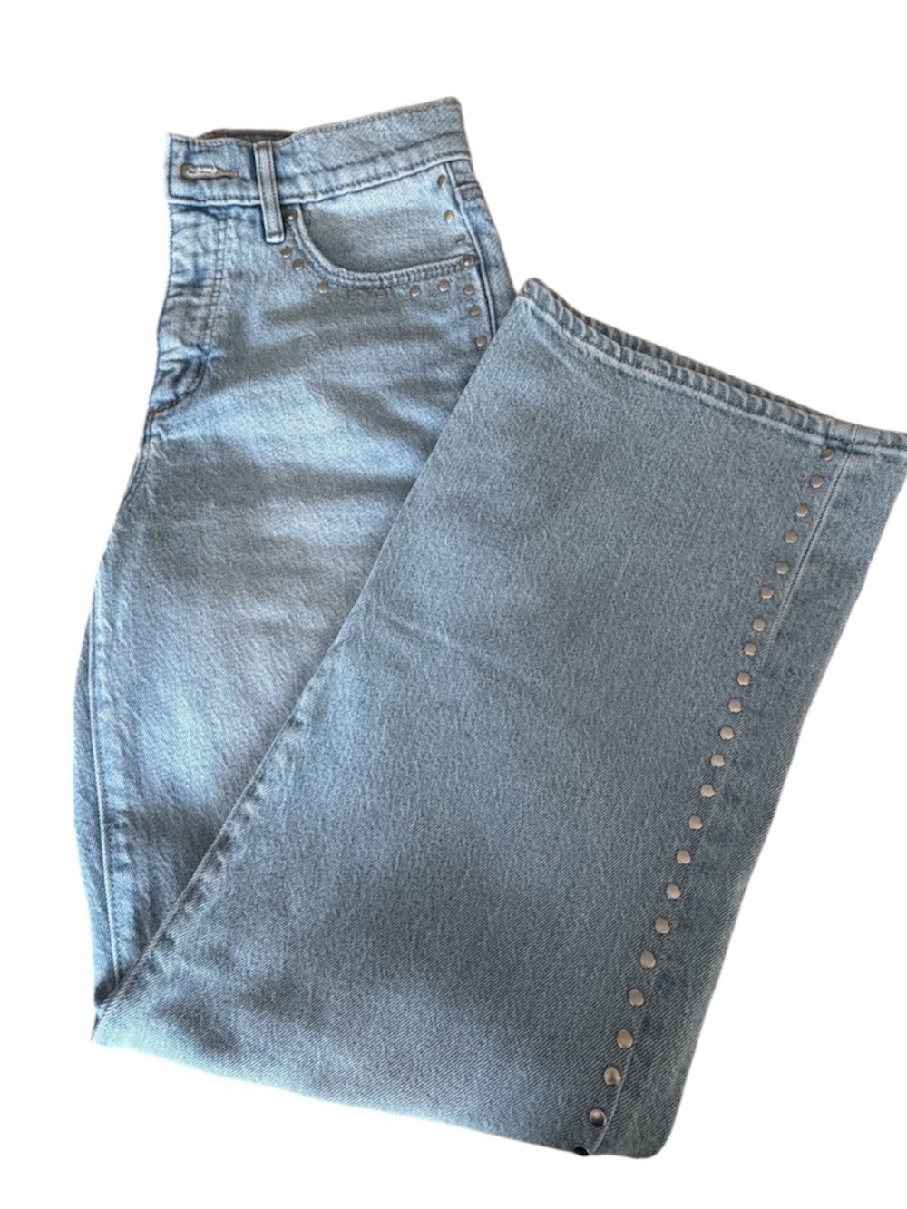 🆕 Loft Petite Studded High Rise Wide Leg Jeans Mid Vintage Wash Size 2/26